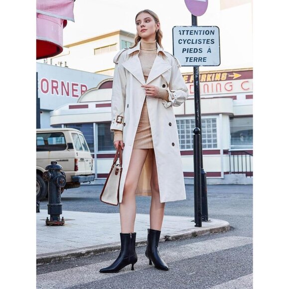 Women's Black Pointed Toe Ankle Boots Stacked Kitten Low Heel Side Zipper - Picture 3 of 6